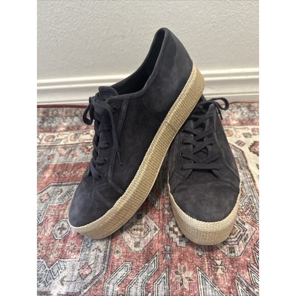 Vince Windell Platform Sneaker Espadrilles Lace Up Navy Blue Suede Mismatch 10M - Picture 2 of 6